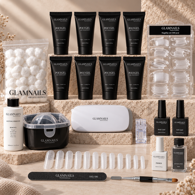 Polygel-aloituspaketti | 4+4 ilmaista väriä Glamnailsprofessional