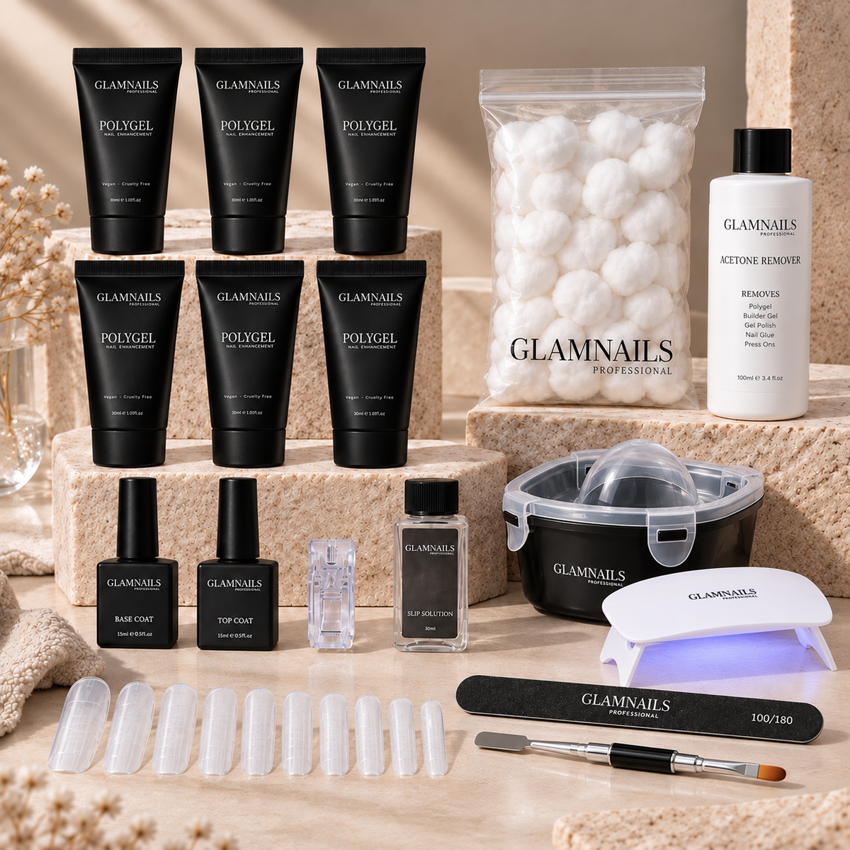 Polygel-aloituspaketti | 3+3 ilmaista väriä Glamnailsprofessional